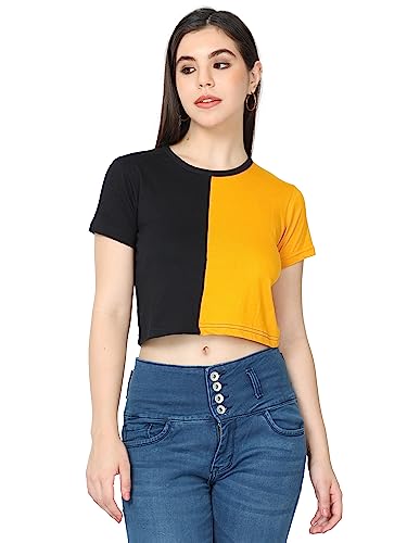 Image of FLEXIMAA Women's Cotton Plain Round Neck Half Sleeve Crop Top