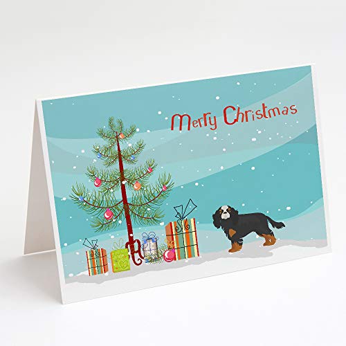 Caroline's Treasures CK3465GCA7P Cavalier King Charles Spaniel Christmas Tree Greeting Cards and Envelopes Pack of 8 Blank Cards with Envelopes Whimsical A7 Size 5x7 Blank Note Cards