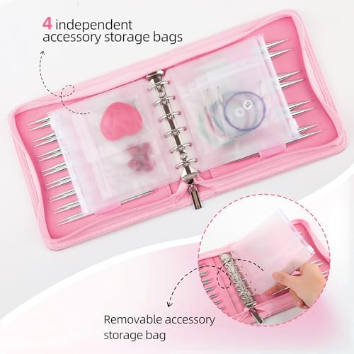 12 Pair Interchangeable Knitting Needles Set 3.5-12 mm, 4.53 Inch (11.5cm) Long, US Size 4-17, Aluminum, with 4 Cables, Needle Holders & Leather Bag, Ideal Gift - 5