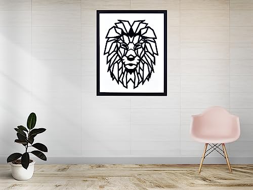 Image of METSY Stylish Stunning Wall Decor, Graphical Lion Face Art Black (60x50cm) - Perfect for Living Room, Kid's Room, Bedroom, Hallway | Metal Wall Art | Wall Decor Items with Attractive Looks