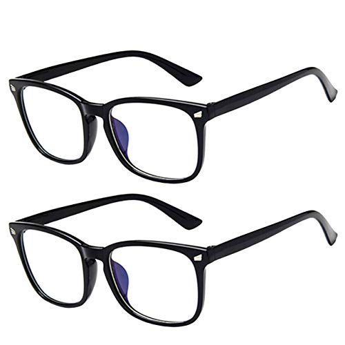 Pack of 2 - Black & Black - Digital Glasses - Blue Light Blocking - Computer Filter - Style & Comfortable - Perfect for Reading/Gaming/TV/Phones - Women/Men-Reduce EyeStrain-Lightweight-Strong Frame