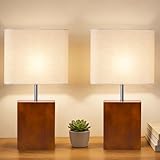 lapupu 23" Wood Table Lamp Set of 2 for Living Room, Modern Bedside Lamps for Bedroom, Large Farmhouse Nightstand Lamp, Desk Lamps for End Table Home Decor, Walnut Wood