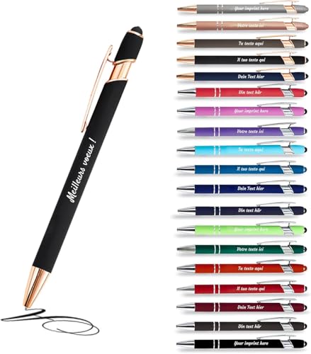 Jolis Papiers Personalisierter Kugelschreiber 2-in-1 - Mit Stylus, Gravur, Softtouch-Griff, Schwarze Tinte