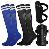 Aquzhou 2 Pairs Kids Football Socks and Kids Shin Pads Aged 6-13, Girls Boys Football Socks Cushioned Breathable Girls Boys Soccer Sock for Junior