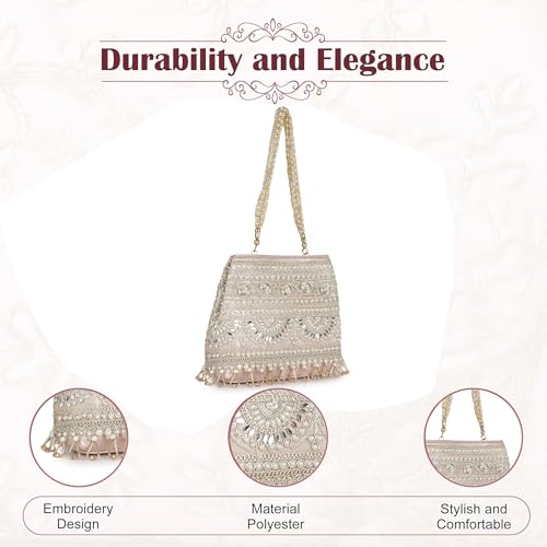 Image of Nevis Stylish Embroidery Unique Design Traditional Wedding Party Handheld Potli Bag For Women (PINK)