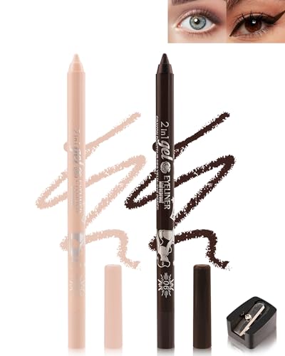 2Pcs Gel Eyeliner Wasserfest, Nackt Braun Kajalstift Creme Matt, Langanhaltend, Wischfest Eyeliner mit Anspitzer, Intensive Farbe, Leicht Aufzutragen, Hypoallergen Makeup für Empfindliche Augen-03+06