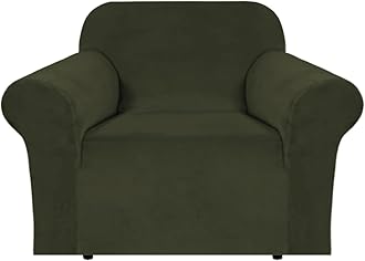 H.VERSAILTEX Stretch Velvet Armchair Cover Couch Covers 1 Cushion Chair Slipcover for Living Room Furniture Cover Crafted from Thick Comfy Rich Velour (Chair 31"-49", Olive)