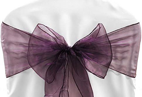 50 Pk, Organza Chair Sash Approx. 7.5" W x 108" L - Plum