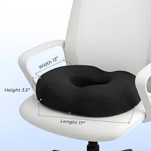 Image of Billebon Orthopedic Memory Foam Donut Pillow for Tailbone Pain| Coccyx Seat Cushion for Piles & Hemorrhoids| Sciatica| Prostate| Post-Natal| Pregnancy Pain Relief| Breathable Mesh Cover - Black