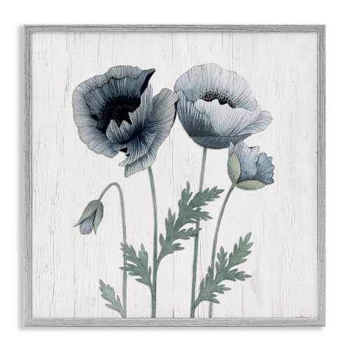 Spring Poppy Blossoms Rustic Floral, 17 x 17 Inch Framed Giclée Print