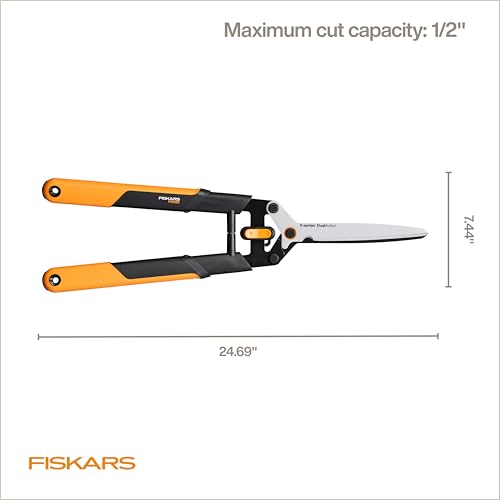 Image of Fiskars DualAction Hedge Shears, 2-in-1 Fast Trimming & PowerCut Hedge Trimmer, Precision-Ground Steel Blades for Clean Cuts, Shock-Absorbing Bumpers & SoftGrip Handles for Comfort
