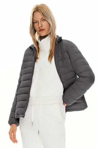 Orolay Women's Lightweight Packable Down Jacket Quilted Puffer Coat Outdoor Full-Zip Puffy Outwear with Stand Collar (Darkgrey X-Large)