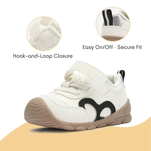 Image of Balabala Girls Boys Toddler Sneakers Wide Toe Box Walking Shoes | Unisex Kids Sneakers with hook-and-loop straps, non-slip soles, soft heel cushion, and flexible support for play
