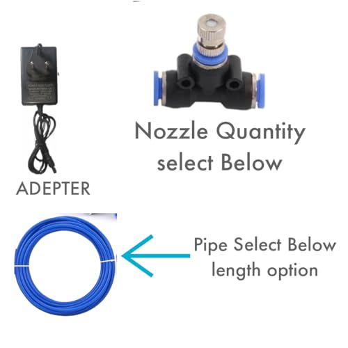 Image of DIY Misting System Kit with Nozzles, Mist Pump, Pipe, Connectors etc. for Terrace /Balcony /Garden cooling /Animal Husbandry /Hydroponics /Fish Farming (7 NOZZAL AND 20FEET PIPE)