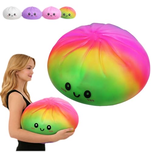 Giant Dumpling Squishy,Big Dumpling Squishy for Stress Relief (25cm Rainbow Colors Without Steamer)
