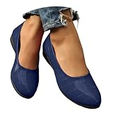 Women's Wedges Slip On Shoes Round Toe Soft Leather Comfortable Casual Pumps Elegant Wedding Party Driving Work Walking Shoes for Women Dressy Low Wedge Heels Orthopedic Loafers(Blue,7.5)