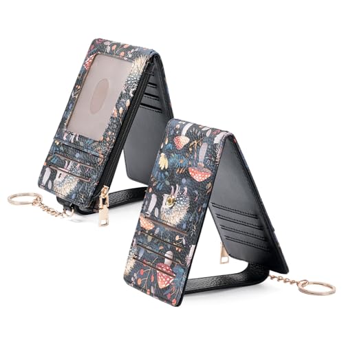 Image of GOIACII RFID Slim Card Holder Wallet with ID Window Thin Bifold Wallet for Womens Zipper Coin Pocket Hedgehog Print