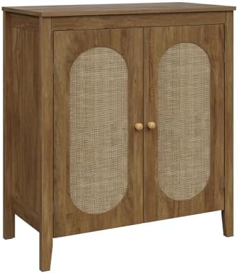 Buffet and Sideboards for Living Room Storage Cabinet with Rattan Doors Accent Cabinet Adjustable Interior Shelves Oval
