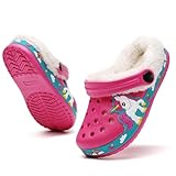 FRTUBOP Zuecos antideslizantes con forro polar para niños, para interiores y exteriores, Pink, 25 EU
