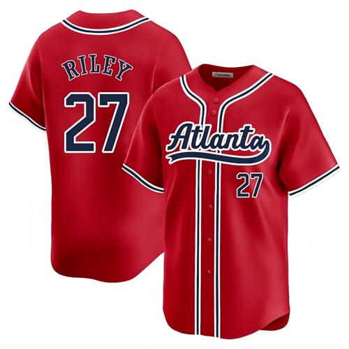 Custom Mens/Women/Youth Atlanta Red Austin Riley Baseball Stitched T-Shirt for Sports Fan