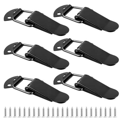 6 Pcs Cierre de Resorte, Cerradura de Palanca de Acero Inoxidable, Cerradura de Tensión, Cerraduras de Tensión para Puertas, Ventanas, Gabinetes, Cajas de Madera, Caja de Herramientas, negros