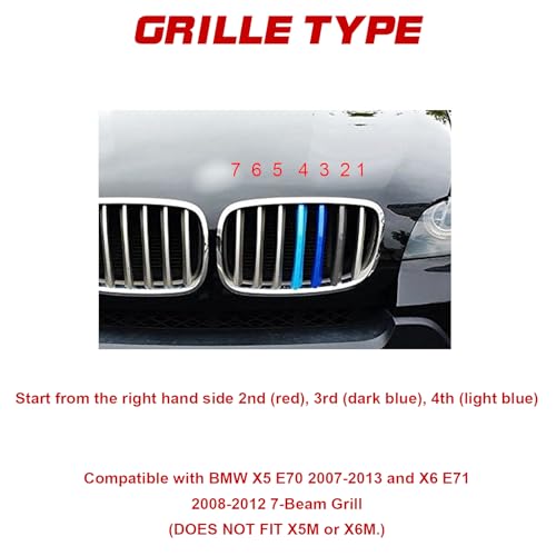 Image of x xotic tech Iconic 3-color Tri Grille Insert Trims Strips, Front Center Kidney Grilles Compatible with BMW E70 X5 2007-2013, E71 X6 2008-2012 (7 Beam Bars)