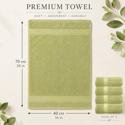 Image of Sulfar 100% Combed Cotton, Quick Drying Highly Absorbent, Luxury Hand Towel Set (Pack of 4, 40 X 70 cm) Misty Green