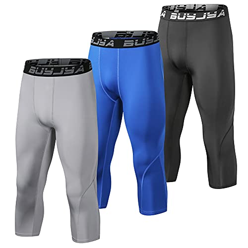 BUYJYA Lot de 3 Pantalons de Compression 3/4 pour Homme - Collants de Course à Pied - Leggings athlétiques - pour Le Yoga et la Gym Cover