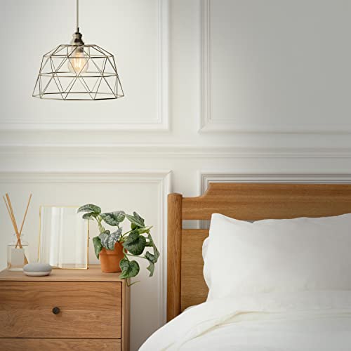 Retro Industrial Cage Pendant Adjustable Hanging Light, Etl Listed, 1-Light, Brushed Nickel Iron Metal Shade With Matching Cord And Canopy, For Foyer Dining Room Kitchen Island Bedroom #TOP5