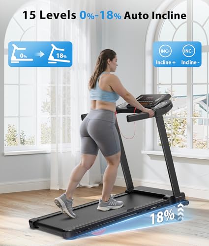 Image of CIIHI Treadmill with 18% Auto Incline - 350 LBS Capacity Foldable Treadmill with Incline and App - Walking Running Machine for Home
