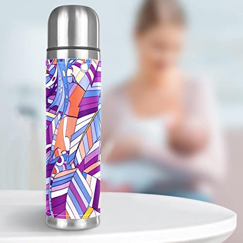 Stainless Steel Leather Vacuum Insulated Mug Abstract Thermos Water Bottle For Hot And Cold Drinks Kids Adults 16 Oz #TOP6