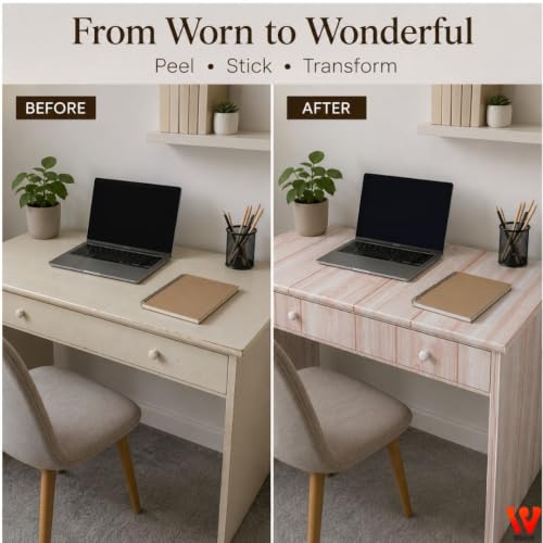 Image of WISDOM Plank Wood Wallpaper Peel and Stick, Waterproof Self-Adhesive Removable Thick Vinyl Contact Paper for Cabinets, Kitchen, Bathroom, Desk, Table & Furniture 12x48 in, Terrcotta Wood