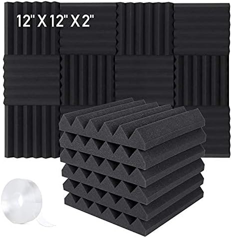 Focusound 24 Packs Acoustic Foam Panels Wedge 2" X 12" X 12", Soundproofing Foam Noise Cancelling Foam with Double-Side Tape