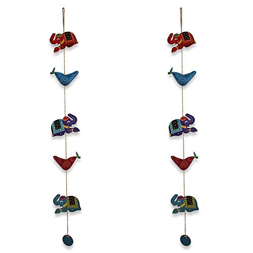 Image of Wooden Designer Set of 2 Wall and Door Hanging Diwali Elephants Home Decor Items (AK013)