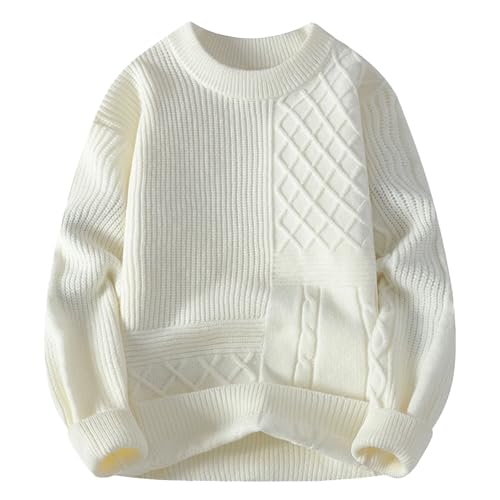 Mokkpeq Men's Thickened Warm Fall Winter Sweater Crewneck Long Sleeve Cable Knit Pullovers Loose Fit Solid Color Casual