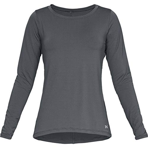 Under Armour Women's HeatGear Armour Long-Sleeve T-Shirt , Pitch Gray Light Heather (012)/Metallic Silver , Small