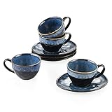 Vancasso Kaffeeservice Steingut, Starry 8 teiliges Kaffeeset für 4 Personen, Beinhaltet Kaffeetassen, Untertassen, Vintage Aussehen