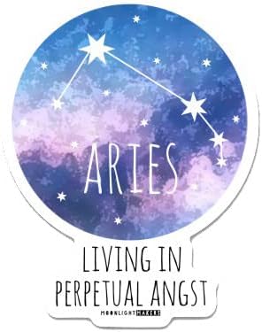 Funny Astrology Zodiac Signs Die Cut Bumper Stickers, Car Art, Bike Vinyl, Weatherproof (Aries - Living in Perpetual Angst)