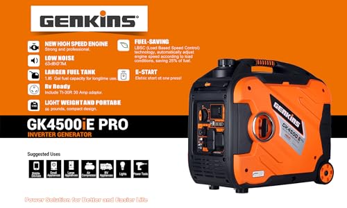 4500 watt Portable Inverter Generator Electric Star Pure Sine Wave Technology Built in Wheel Kit Reduced Noise & Weight Gas Powered | 2024 Model - Image 4