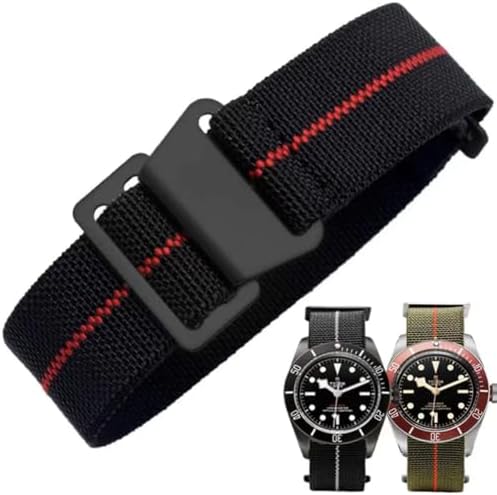 Danxancy French Troops Paratrooper Watchband,Military Elastic Nylon Watch Strap with Hook-and-Loop for Men Women Silver & Black Buckle 18/20/22mm