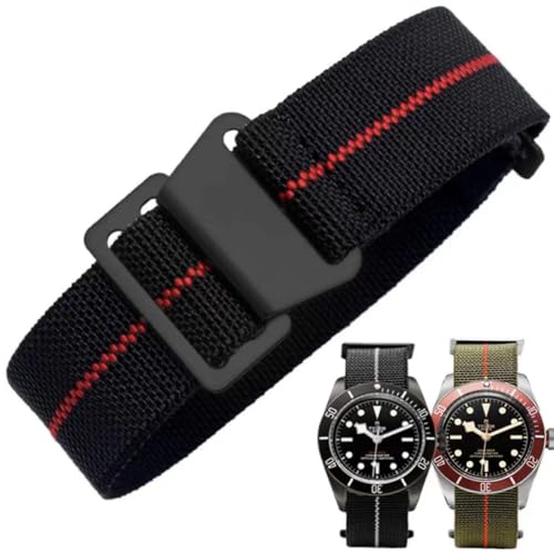 Danxancy French Troops Paratrooper Watchband,Military Elastic Nylon Watch Strap with Hook-and-Loop for Men Women Silver & Black Buckle 18/20/22mm