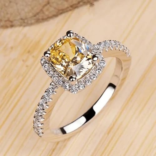 White Gold Plated Yellow Square Cubic Zirconia Inlaid Four-Prong Engagement Ring Wedding Bridal Band Promise Rings Evening Parties Anniversary Valentine's Day Gifts Eternity Bands for Women3