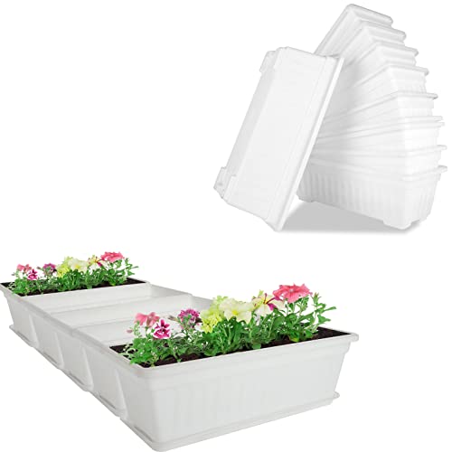 10Pack Plastic Window Boxes Planters White Rectangle Flower Boxes 17 X 7.5 X 5.5 Inch Window Planter Boxes Outdoor With Drainage Holes And Trays Window Sill Planter Box For Garden Balcony Decor #TOP25