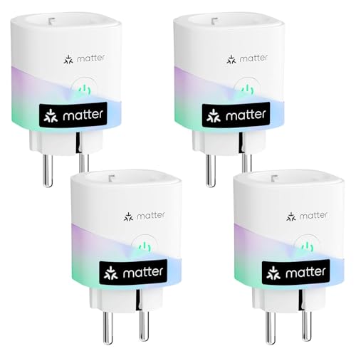 meross Matter WLAN Steckdose mit Stromverbrauch, Smart Steckdose mit Stromzähler für Balkonkraftwerk, funktioniert mit Apple Home, Home Assistant, Alexa und Google Home, Sprachsteuerung, Fernzugriff