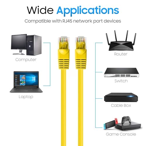 Cmple - Cat5e Ethernet Cable 1.5 ft, 350 MHz UTP Cat 5e Ethernet Patch Cord, 1Gbps Network LAN Cables, RJ45 Connectors, Compatible with Laptop, Modem, Router - Yellow