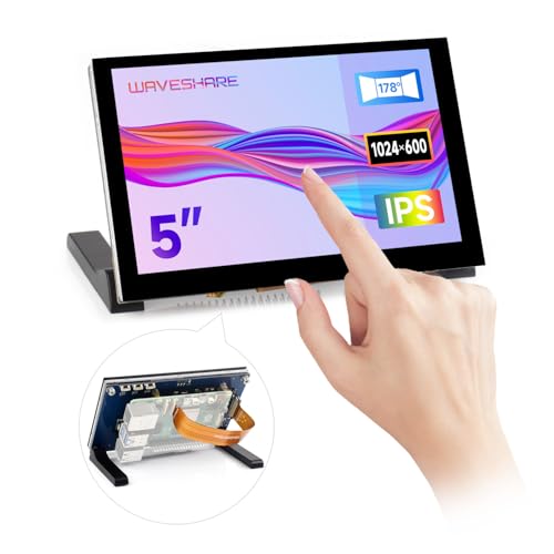 Image of waveshare 5inch Capacitive Touch Display, compatilbe with Raspberry Pi 5 /4B /3B /CM4 /3, DSI Interface, IPS Panel, 1024x600 Pixels, Toughened Glass Panel, No Driver Required