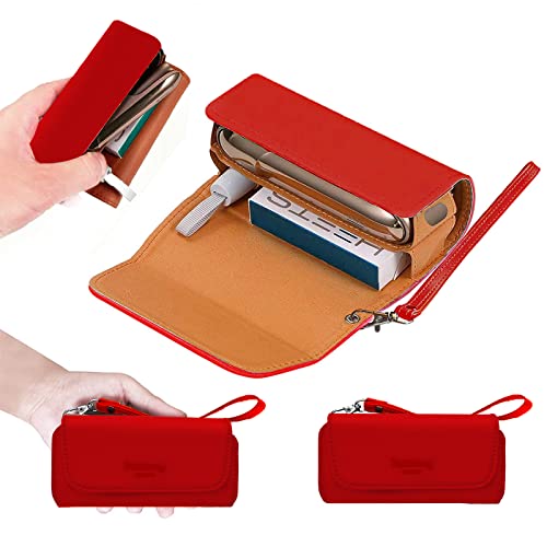 【Phantasy】Étui en cuir Nappa de haute qualité pour IQOS 3 / IQOS 3 Duo / IQOS2.4 / IQOS2.4 Plus, étui en toile et cuir PU, organisateur Iqos, housse de cigarette pour IQOS (rouge) Cover