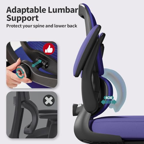 Image of TRALT Office Chair - Ergonomic Desk Chair with Adjustable Lumbar Support, Mesh Computer Chair, Executive Chair for Home Office Comfortable Lumbar Support (1, Violet)