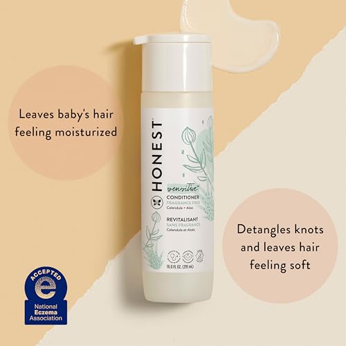 The Honest Company Silicone-Free Conditioner, Gentle Tear-Free Hypoallergenic Baby Hair Care with Naturally Derived Ingredients, Fragrance-Free for Sensitive Skin, 10 fl oz