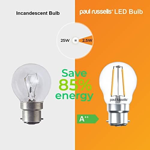 paul russells LED Filament Golf Ball Light Bayonet Cap B22D, 25w Equivalent Bulb, 2.5W 250LM Mini Globe G45 LED Bulbs, 2700K Warm White, Energy Saving Chandelier Lightbulbs, Pack of 2